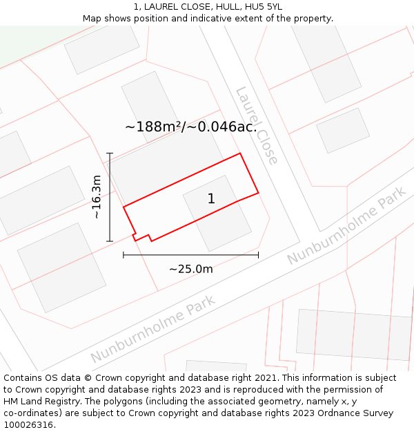 1, LAUREL CLOSE, HULL, HU5 5YL: Plot and title map