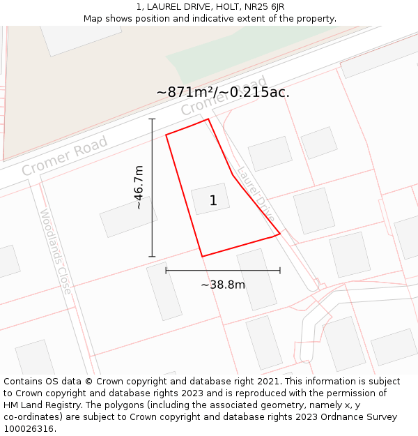 1, LAUREL DRIVE, HOLT, NR25 6JR: Plot and title map