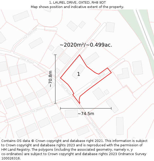 1, LAUREL DRIVE, OXTED, RH8 9DT: Plot and title map