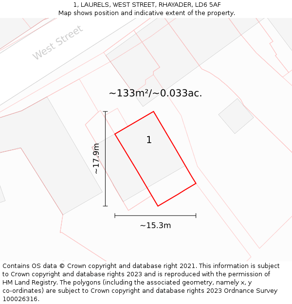 1, LAURELS, WEST STREET, RHAYADER, LD6 5AF: Plot and title map