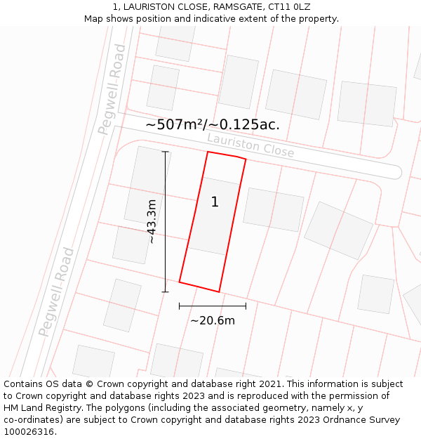 1, LAURISTON CLOSE, RAMSGATE, CT11 0LZ: Plot and title map