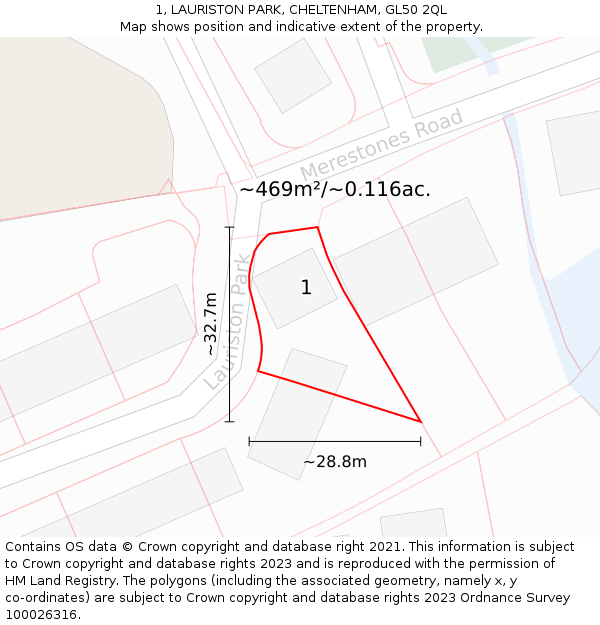 1, LAURISTON PARK, CHELTENHAM, GL50 2QL: Plot and title map