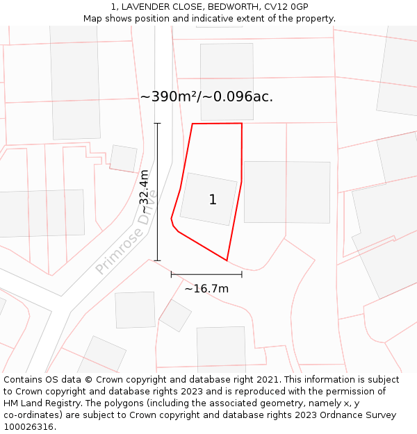 1, LAVENDER CLOSE, BEDWORTH, CV12 0GP: Plot and title map