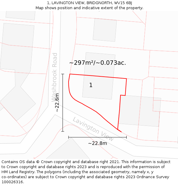 1, LAVINGTON VIEW, BRIDGNORTH, WV15 6BJ: Plot and title map