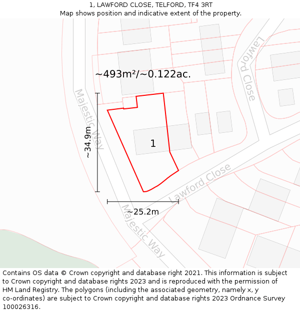 1, LAWFORD CLOSE, TELFORD, TF4 3RT: Plot and title map