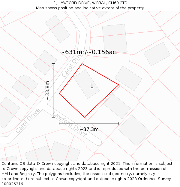 1, LAWFORD DRIVE, WIRRAL, CH60 2TD: Plot and title map