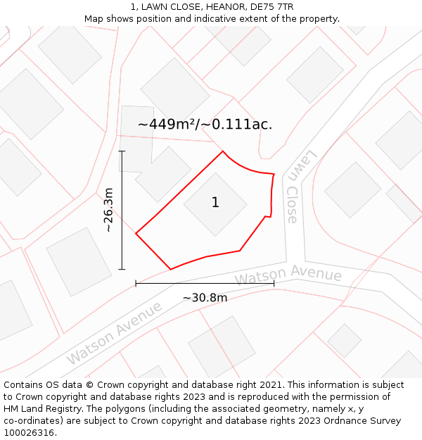 1, LAWN CLOSE, HEANOR, DE75 7TR: Plot and title map