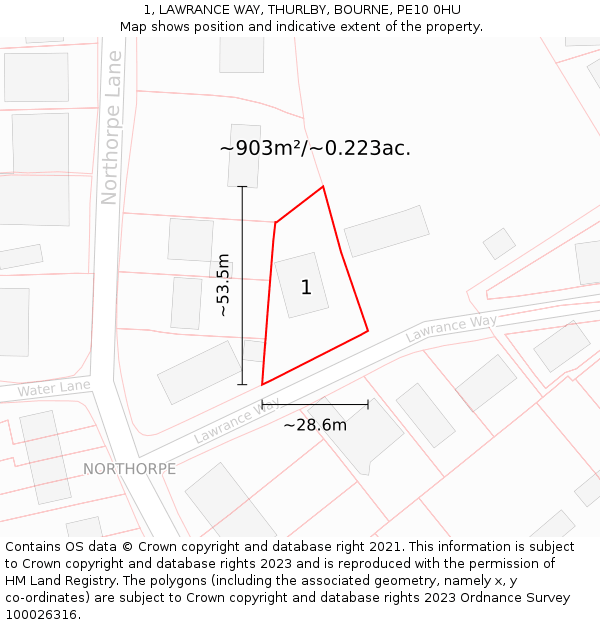 1, LAWRANCE WAY, THURLBY, BOURNE, PE10 0HU: Plot and title map