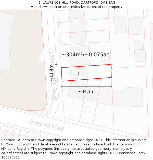 1, LAWRENCE HILL ROAD, DARTFORD, DA1 3AG: Plot and title map