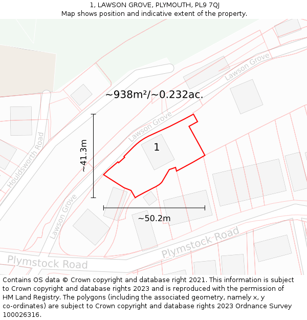 1, LAWSON GROVE, PLYMOUTH, PL9 7QJ: Plot and title map