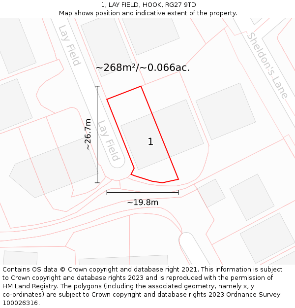 1, LAY FIELD, HOOK, RG27 9TD: Plot and title map