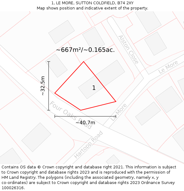 1, LE MORE, SUTTON COLDFIELD, B74 2XY: Plot and title map