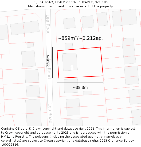 1, LEA ROAD, HEALD GREEN, CHEADLE, SK8 3RD: Plot and title map