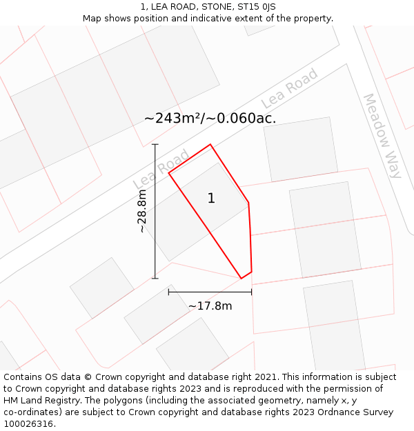 1, LEA ROAD, STONE, ST15 0JS: Plot and title map