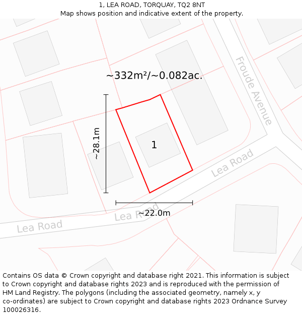 1, LEA ROAD, TORQUAY, TQ2 8NT: Plot and title map