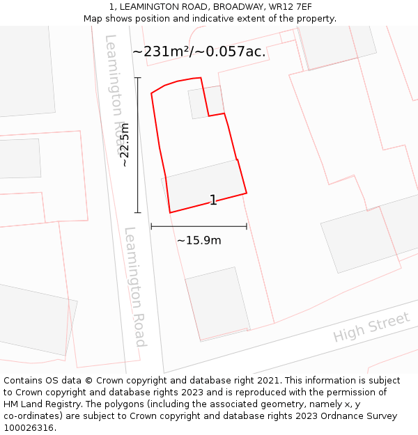 1, LEAMINGTON ROAD, BROADWAY, WR12 7EF: Plot and title map