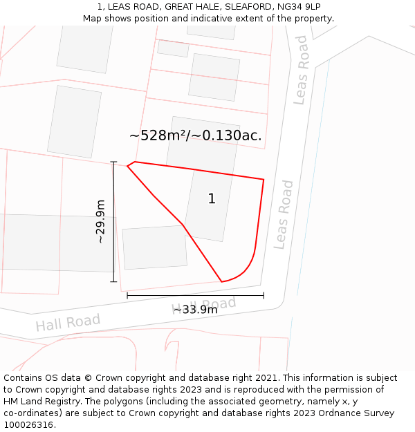 1, LEAS ROAD, GREAT HALE, SLEAFORD, NG34 9LP: Plot and title map