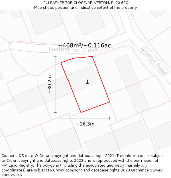 1, LEATHER TOR CLOSE, YELVERTON, PL20 6EQ: Plot and title map