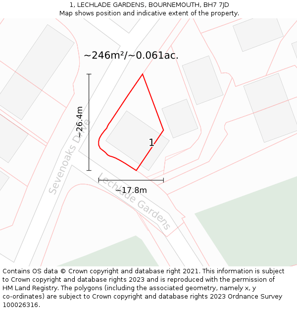 1, LECHLADE GARDENS, BOURNEMOUTH, BH7 7JD: Plot and title map