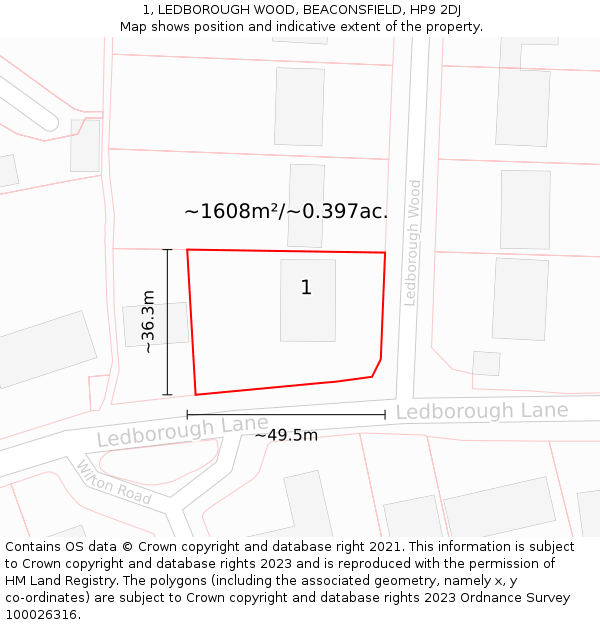 1, LEDBOROUGH WOOD, BEACONSFIELD, HP9 2DJ: Plot and title map