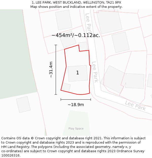 1, LEE PARK, WEST BUCKLAND, WELLINGTON, TA21 9PX: Plot and title map