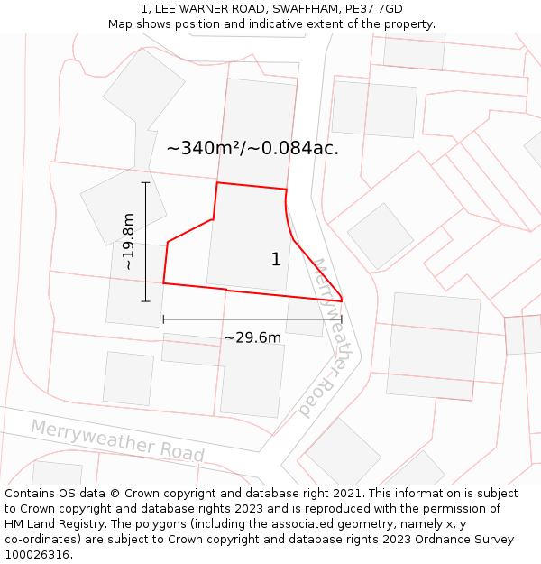 1, LEE WARNER ROAD, SWAFFHAM, PE37 7GD: Plot and title map