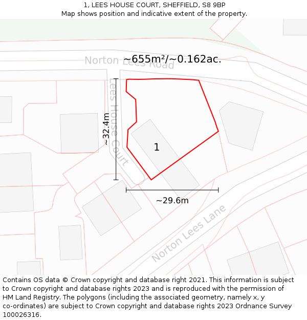 1, LEES HOUSE COURT, SHEFFIELD, S8 9BP: Plot and title map