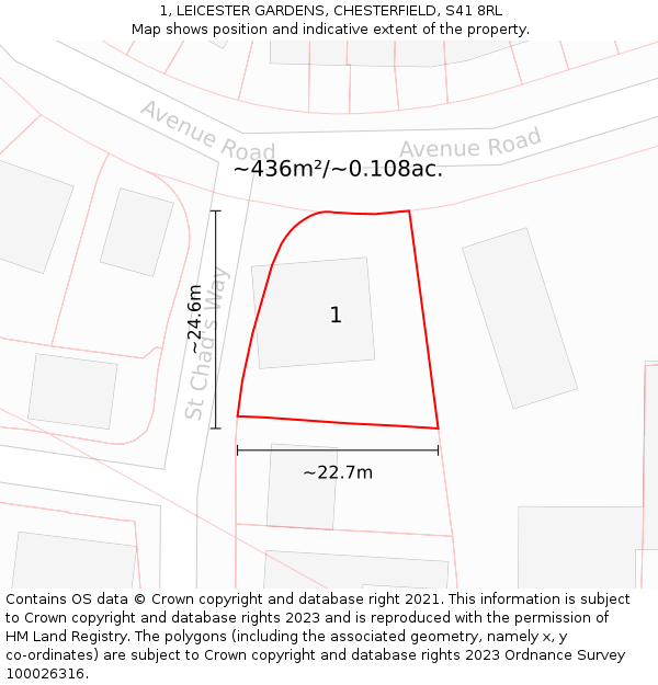 1, LEICESTER GARDENS, CHESTERFIELD, S41 8RL: Plot and title map