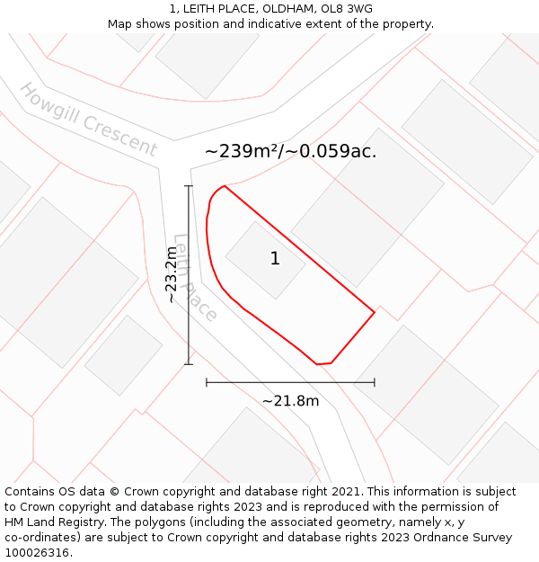 1, LEITH PLACE, OLDHAM, OL8 3WG: Plot and title map