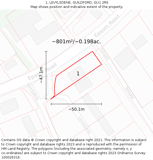 1, LEVYLSDENE, GUILDFORD, GU1 2RS: Plot and title map