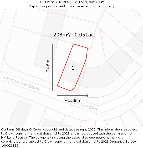 1, LEXTON GARDENS, LONDON, SW12 0AY: Plot and title map