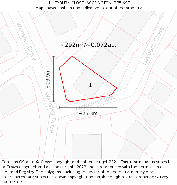 1, LEYBURN CLOSE, ACCRINGTON, BB5 6SE: Plot and title map