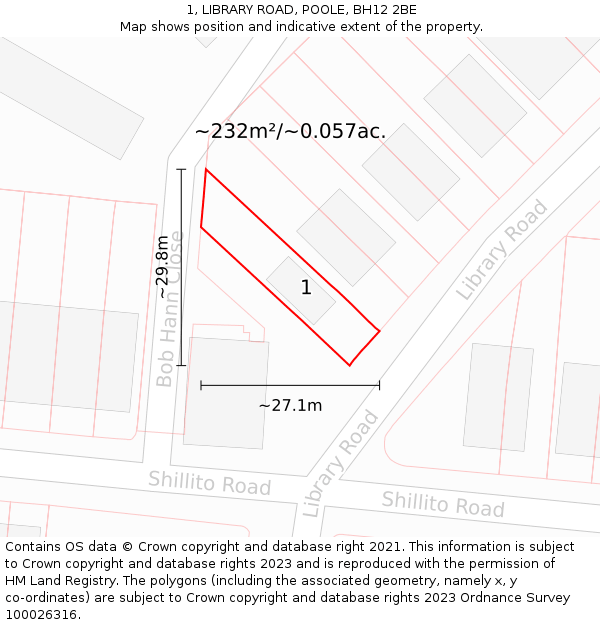 1, LIBRARY ROAD, POOLE, BH12 2BE: Plot and title map