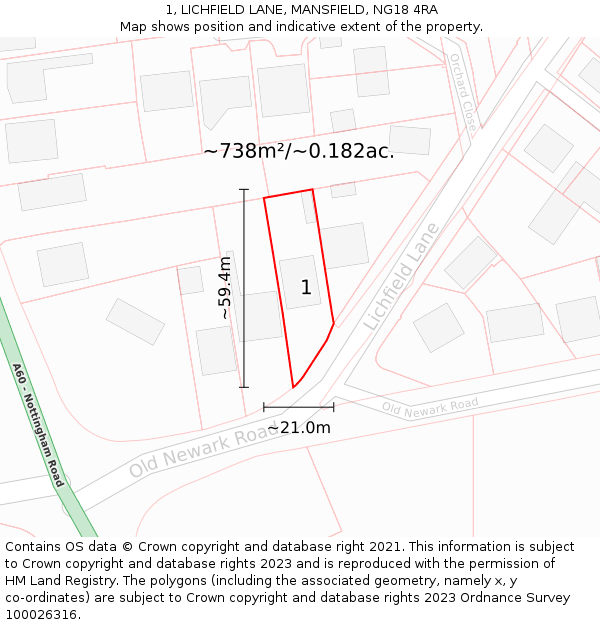 1, LICHFIELD LANE, MANSFIELD, NG18 4RA: Plot and title map