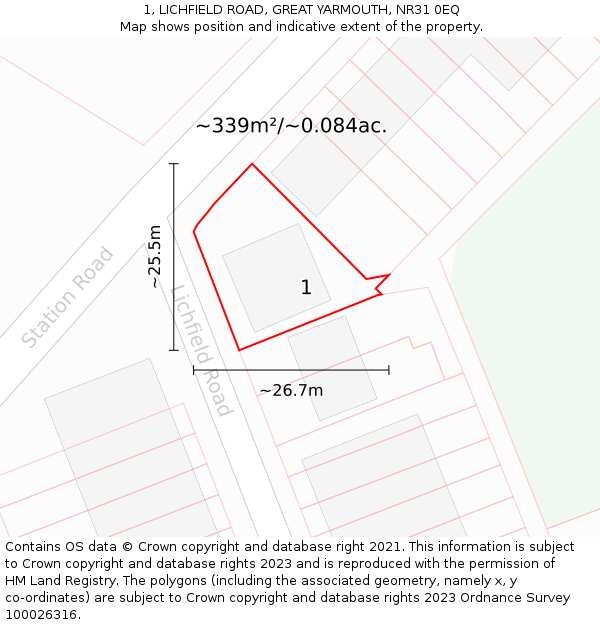 1, LICHFIELD ROAD, GREAT YARMOUTH, NR31 0EQ: Plot and title map