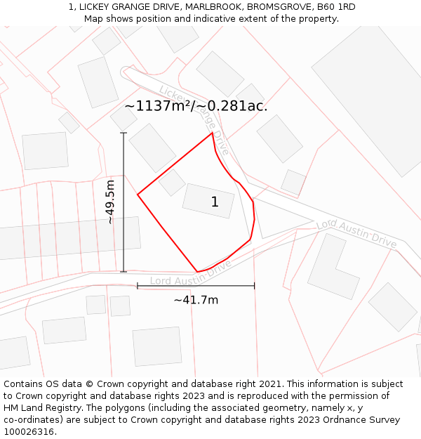 1, LICKEY GRANGE DRIVE, MARLBROOK, BROMSGROVE, B60 1RD: Plot and title map