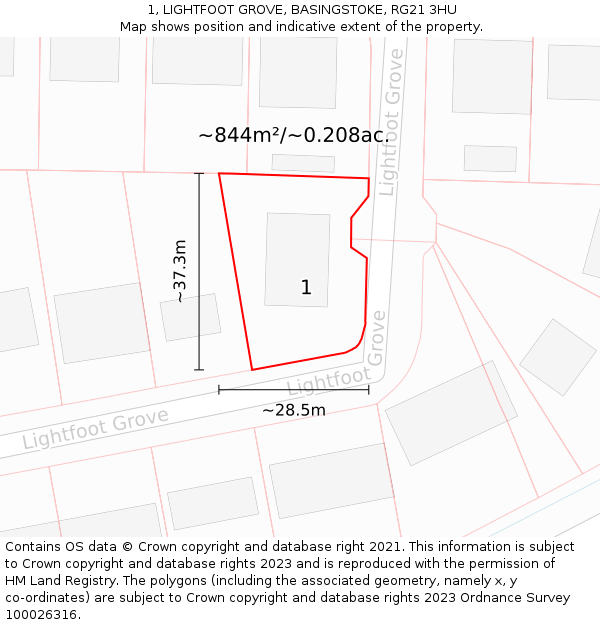 1, LIGHTFOOT GROVE, BASINGSTOKE, RG21 3HU: Plot and title map