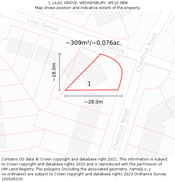 1, LILAC GROVE, WEDNESBURY, WS10 0BW: Plot and title map
