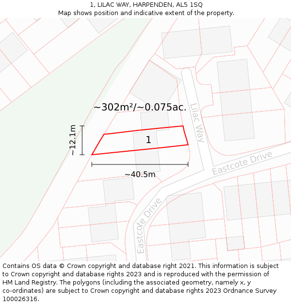 1, LILAC WAY, HARPENDEN, AL5 1SQ: Plot and title map