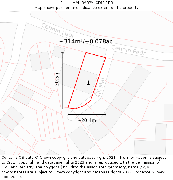 1, LILI MAI, BARRY, CF63 1BR: Plot and title map