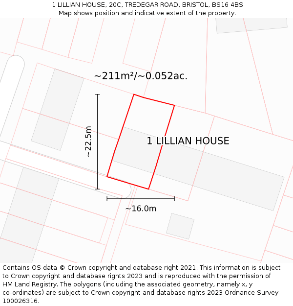 1 LILLIAN HOUSE, 20C, TREDEGAR ROAD, BRISTOL, BS16 4BS: Plot and title map