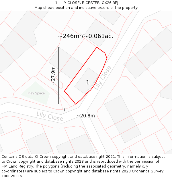 1, LILY CLOSE, BICESTER, OX26 3EJ: Plot and title map