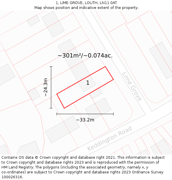 1, LIME GROVE, LOUTH, LN11 0AT: Plot and title map