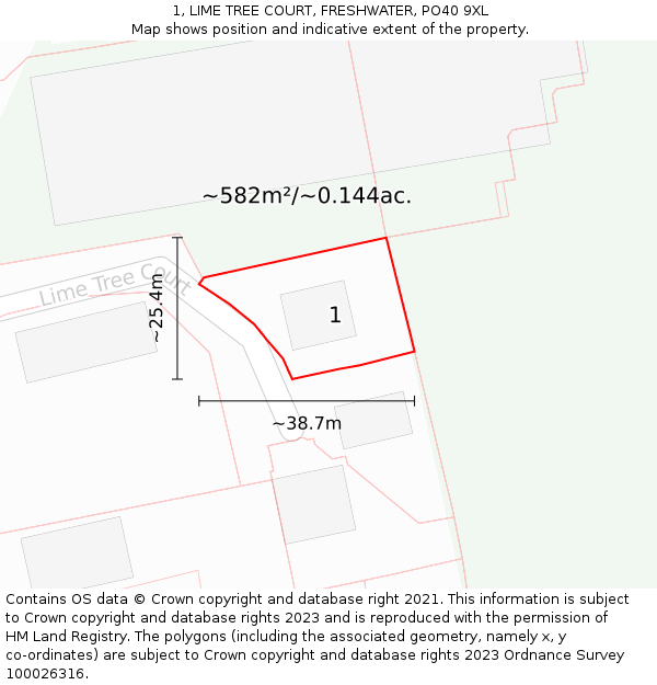 1, LIME TREE COURT, FRESHWATER, PO40 9XL: Plot and title map