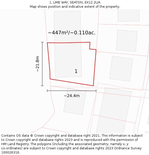 1, LIME WAY, SEATON, EX12 2UA: Plot and title map