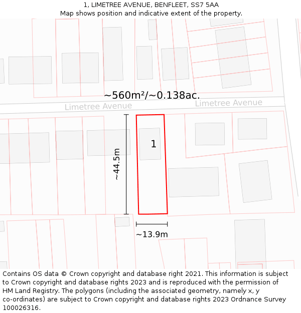 1, LIMETREE AVENUE, BENFLEET, SS7 5AA: Plot and title map