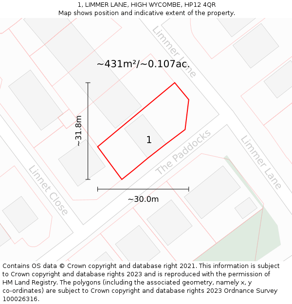 1, LIMMER LANE, HIGH WYCOMBE, HP12 4QR: Plot and title map