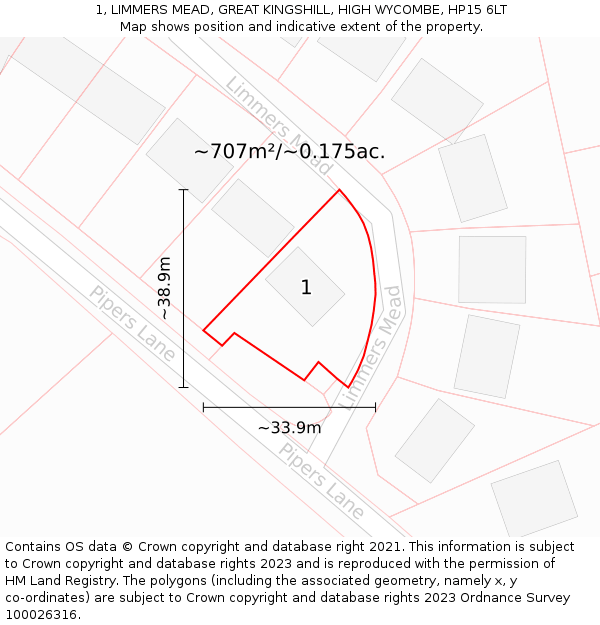 1, LIMMERS MEAD, GREAT KINGSHILL, HIGH WYCOMBE, HP15 6LT: Plot and title map