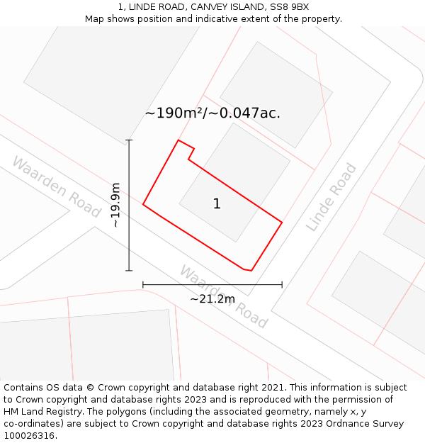 1, LINDE ROAD, CANVEY ISLAND, SS8 9BX: Plot and title map