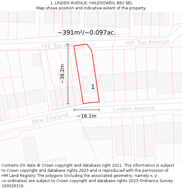 1, LINDEN AVENUE, HALESOWEN, B62 9EL: Plot and title map